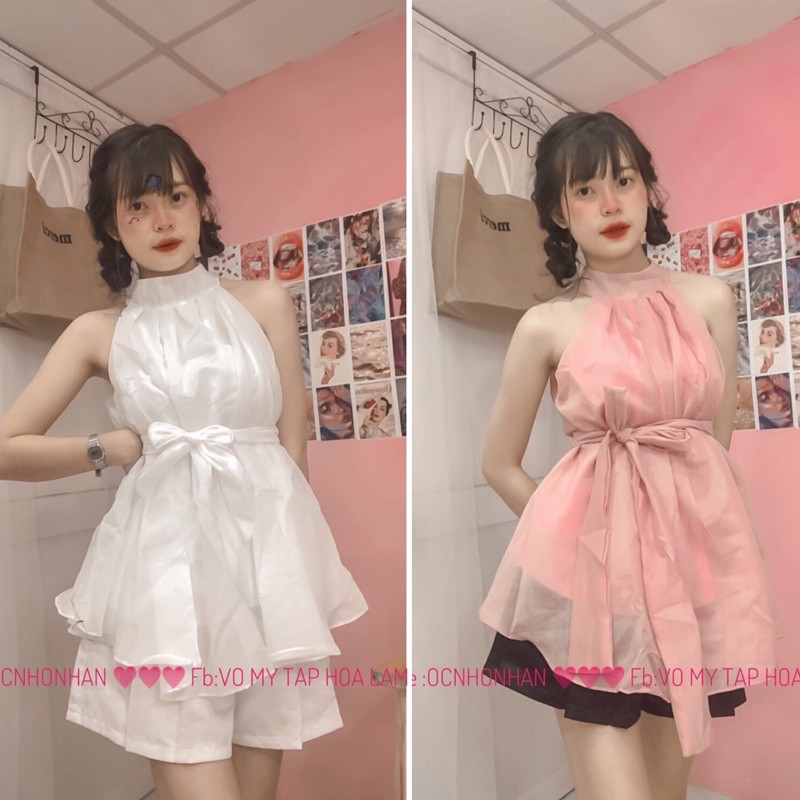 set áo cổ yếm quần xoè xếp ly | BigBuy360 - bigbuy360.vn