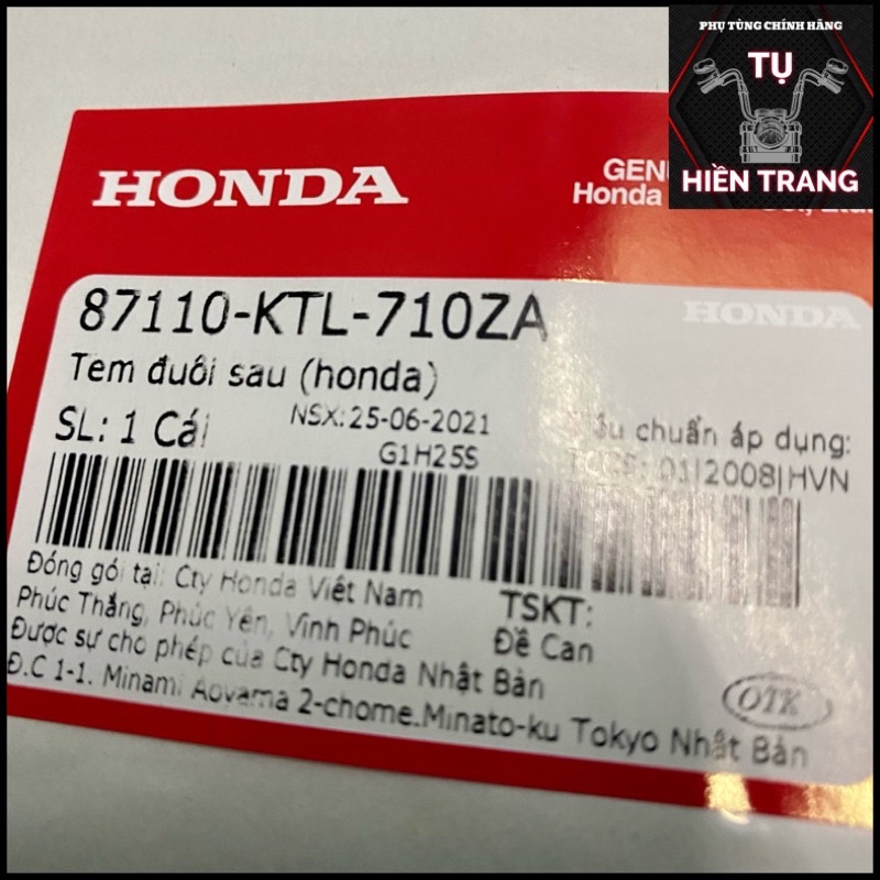 TEM CHỮ HONDA DÁN ĐUÔI XE MÀU TRẮNG CHÍNH HÃNG HONDA