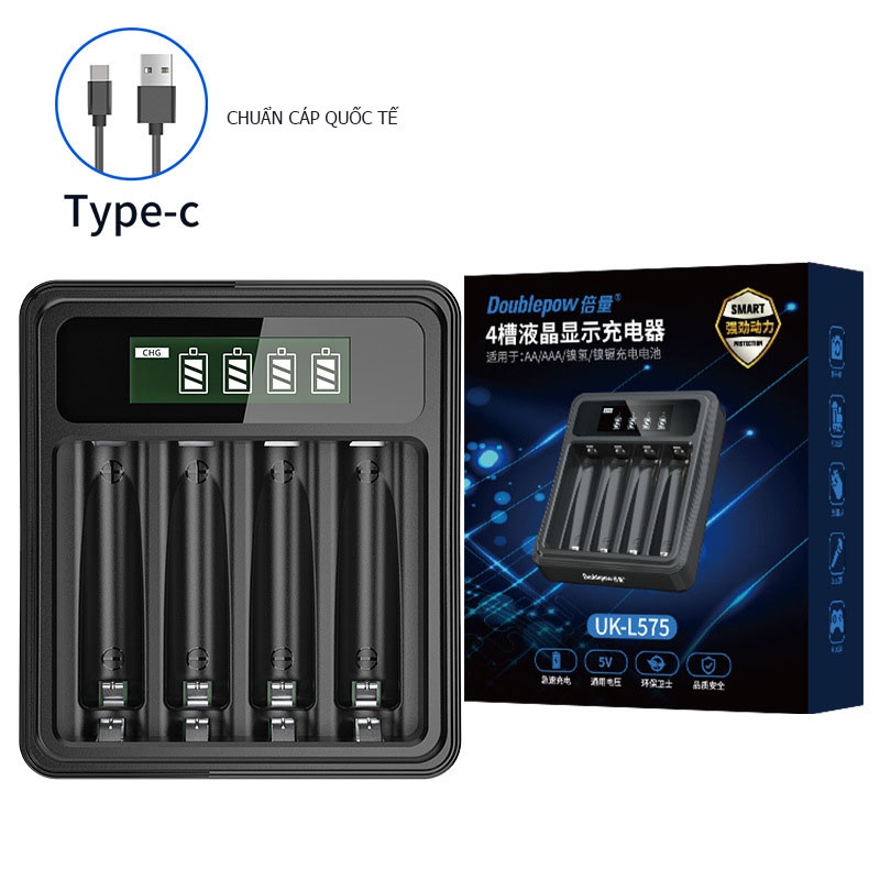 [DP-UKL575] Bộ sạc pin tiểu AA, AAA thông minh tự ngắt có màn hình LCD báo dung lượng chính hãng Doublepow