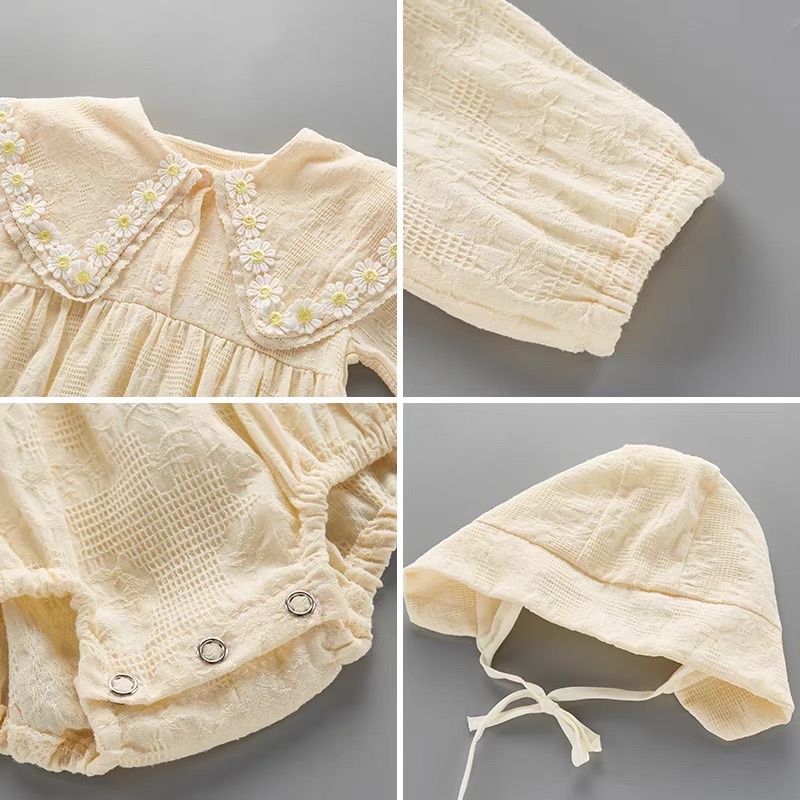 Váy body cổ bèo hoa cúc tặng kèm mũ bèo Hàng Cao Cấp loại 1 cho bé gái
