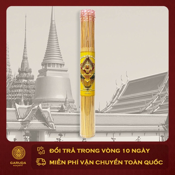 Nhang thần tài Garuda Thái Lan 39 cm, hộp 119 cây, hương Quế, ít khói, cuộn tàn Đồng Xu Vàng Tài Lộc