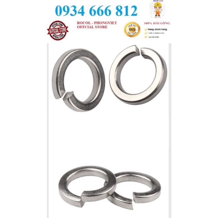 Set 50 cái Long đen vênh INOX 201 M3,M4, M5, M6, M8, M10,M12
