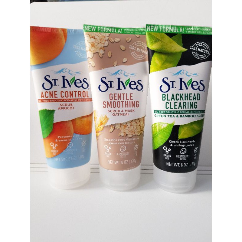 Sữa rửa mặt tẩy tế bào chết ngừa mụn St.Ives trà mơ lúa mạch 170gr