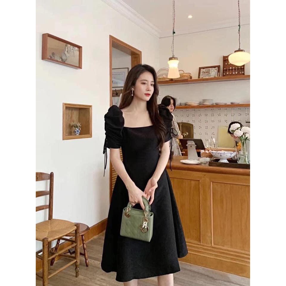 VÁY CỔ VUÔNG TAY BỒNG RÂY DÚT DÁNG XÒE | BigBuy360 - bigbuy360.vn