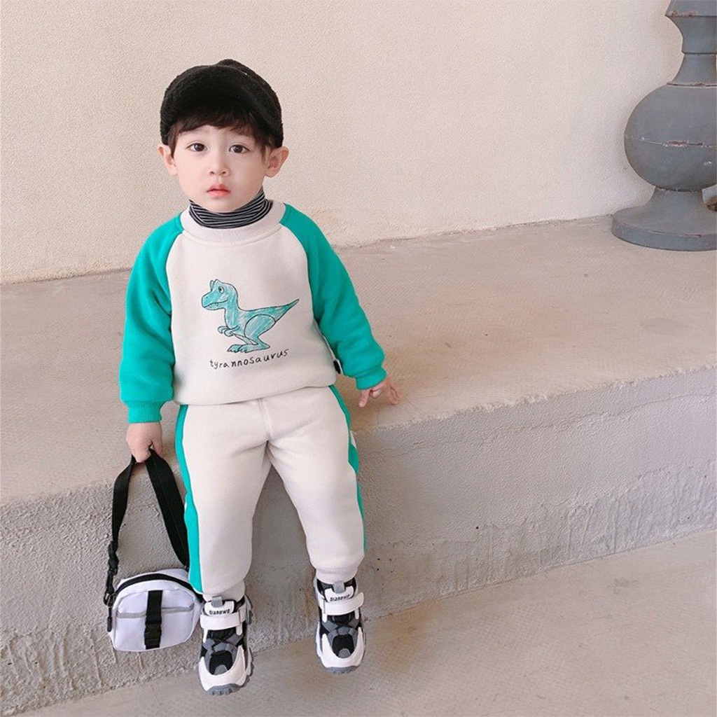 bộ mùa đông cho bé trai bé gái Tiny Kids, Bộ nỉ bông cho bé hình khủng long cho bé từ 6-28kg