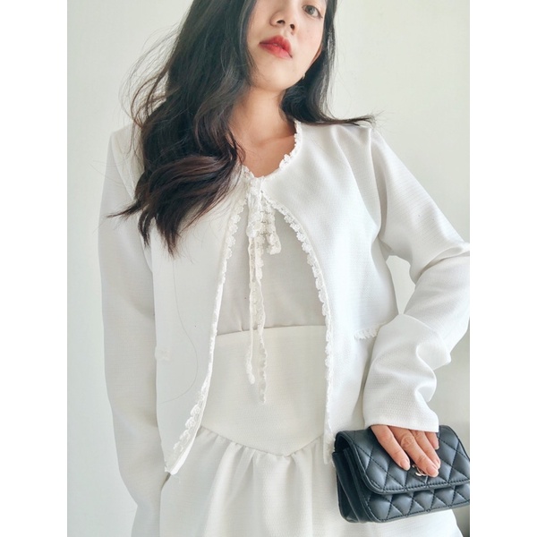 [THIẾT KẾ CAO CẤP] Set dạ 3 món trắng tiểu thư,Set dạ tweed tinh khôi trẻ trung Tết 2022 Ảnh thật | BigBuy360 - bigbuy360.vn