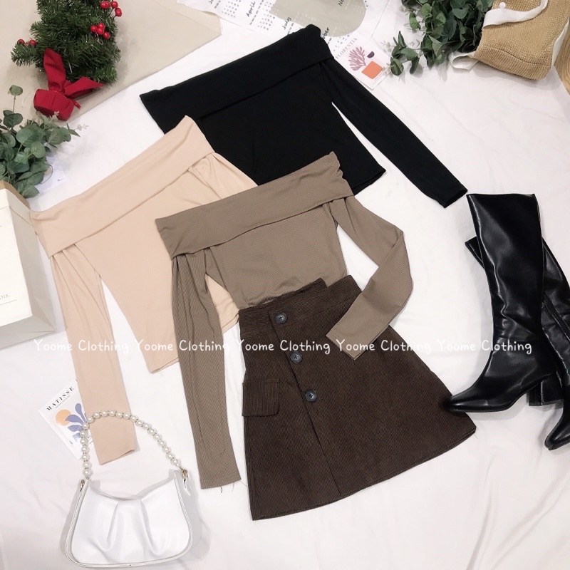 Áo trễ vai tăm vintage chất co giãn mềm nhẹ freesize 40-65kg mặc đẹp Yoomeclothing ( ảnh tại shop )