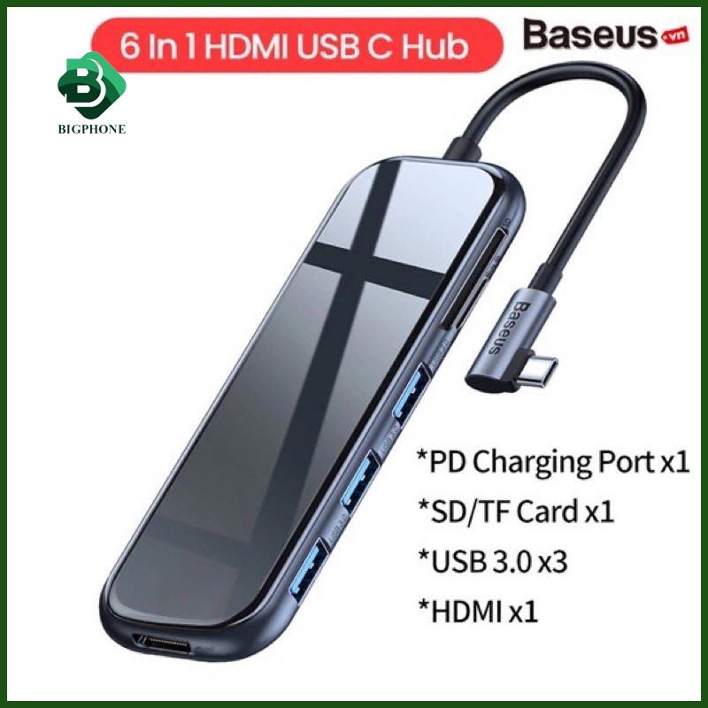 Hub chuyển đa năng Baseus Superlative Multifunctional 6 in 1 (Type-C to 3xUSB3.0+HDMI+SD/TF Card Reader+PD)