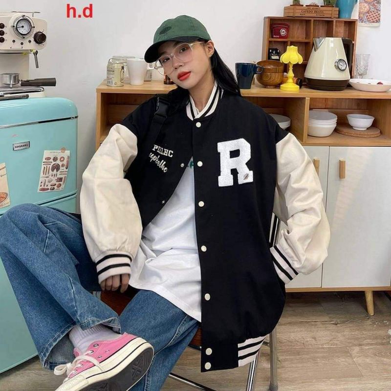 Áo khoác gió chữ R dáng bomber 1 lớp ngầu đét dành cho cả Nam và nữ