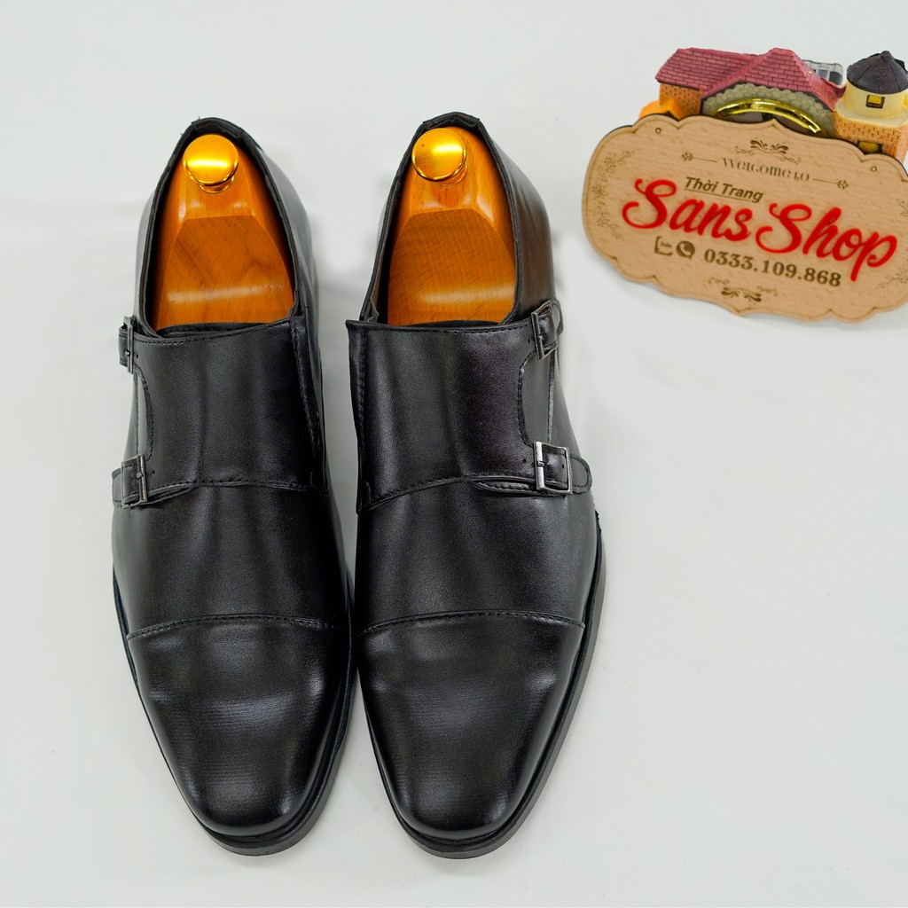 Giày da nam giá rẻ Sans139 công sở mũi vuông màu đen nâu double monk strap men shoes