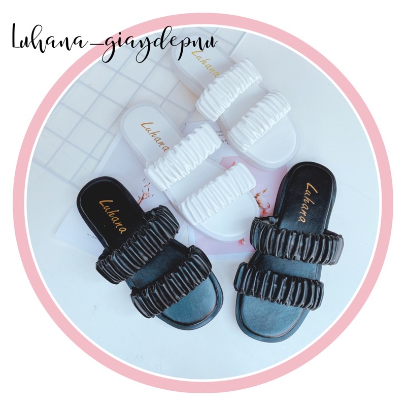 (Ảnh thật chủ shop) Dép bánh mì quai chéo nhún bèo Luhana phong cách ulzzang thời trang