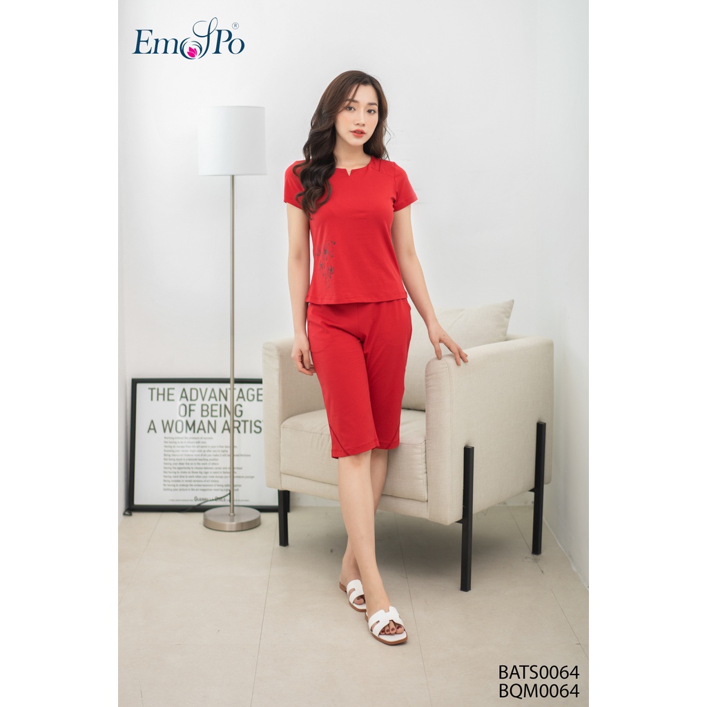 Bộ mặc nhà Emspo áo cổ tròn, in hình hoa đi bộ BQM0064 BATS0064