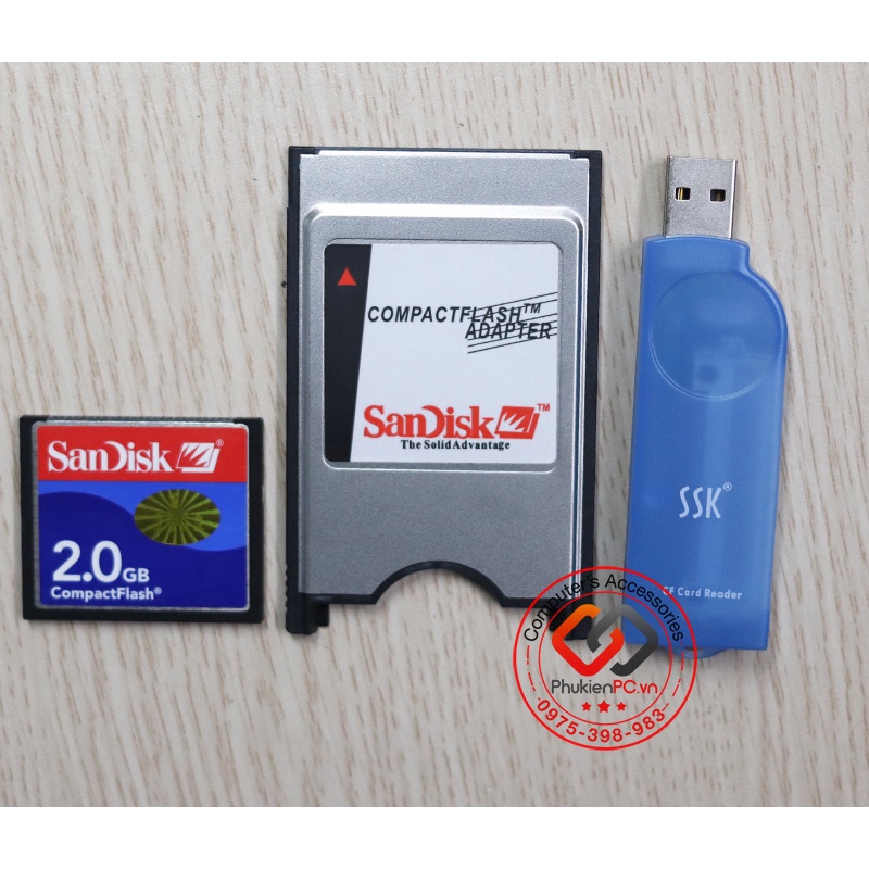 Combo thẻ nhớ CF Card SANDISK 2GB + Áo thẻ nhớ CNC + đầu đọc thẻ CF USB chuyên dụng