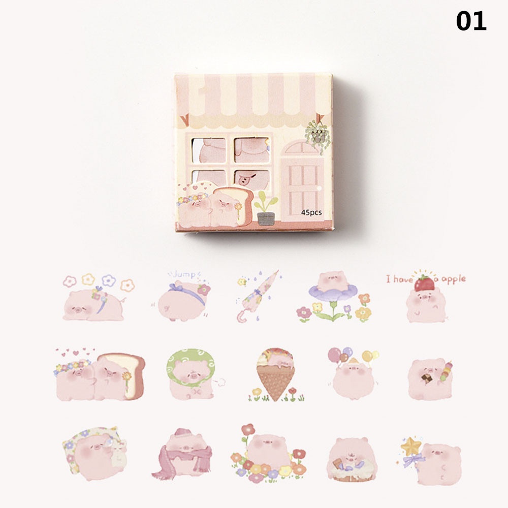 Bộ 45 Miếng Dán Trang Trí Hình Mèo / Gấu Hoạt Hình Sáng Tạo