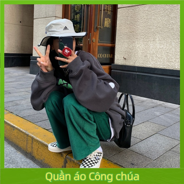Quần Dài Vải Nhung Kẻ Dáng Rộng Phong Cách Retro Thời Trang Thu Đông Hàng Mới Dành Cho Bạn Nữ Z2