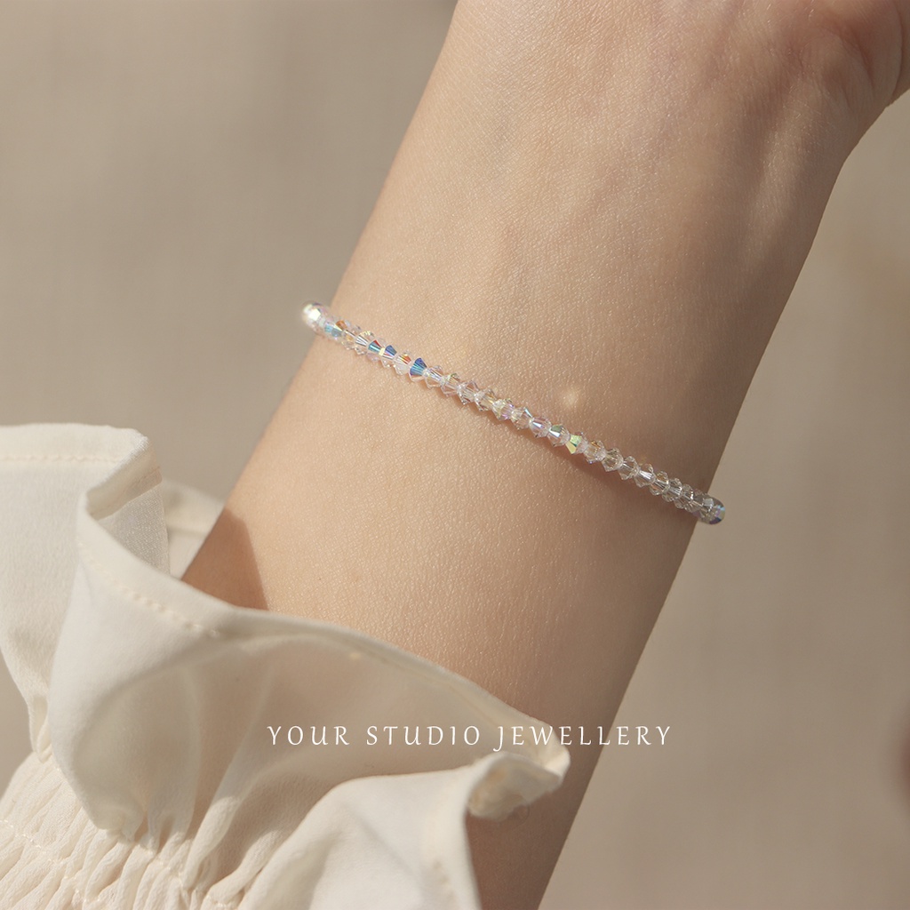 Vòng Tay Đính Đá Pha Lê Tự Nhiên Thiết Kế Đơn Giản Xinh Xắn Cho Nữ