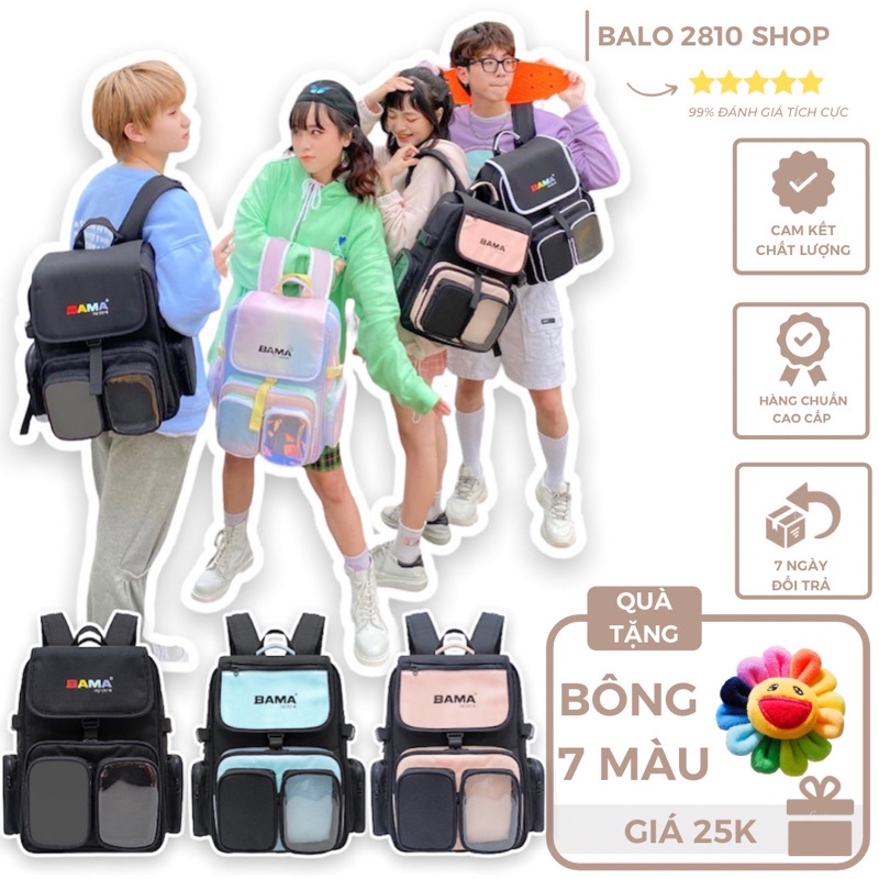 Balo Bama 444 Backpack Hologram (Tặng Kèm Bông 7 Màu) 2810 Clothes Shop Balo Bama Đi Học Đi Chơi Ulzzang Unisex