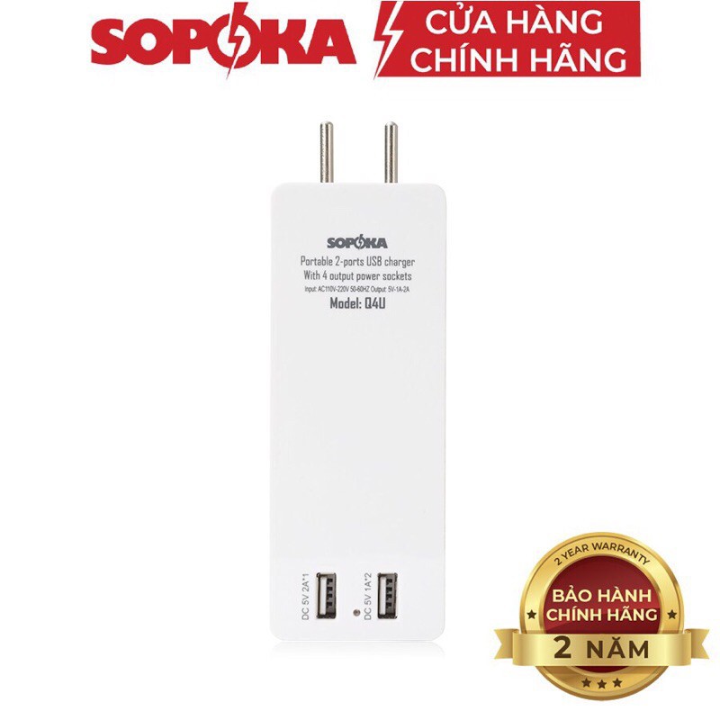 Ổ cắm điện mini tích hợp 2 cổng sạc USB 5V-2A SOPOKA Q2U