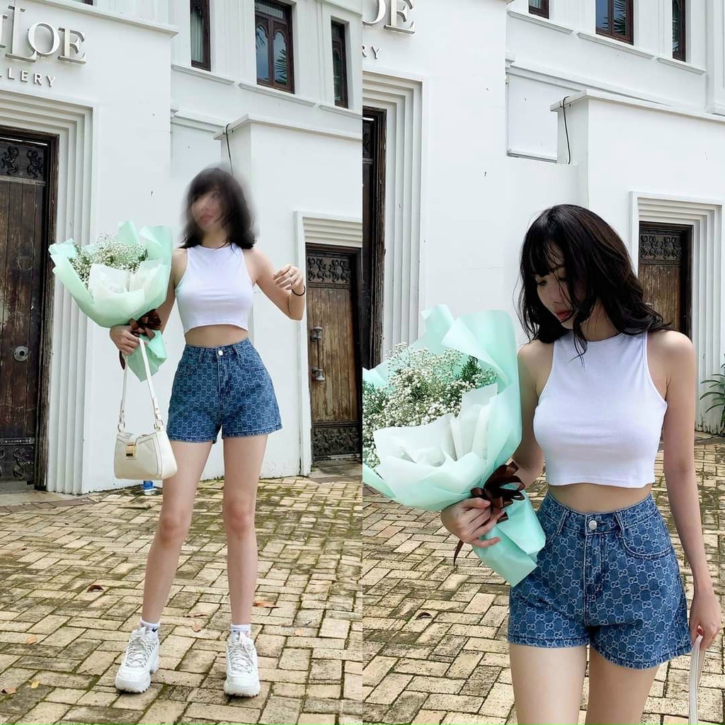 Quần shorts jean gấp line dệt chữ hiệu sang chảnh , chất jean dày dặn