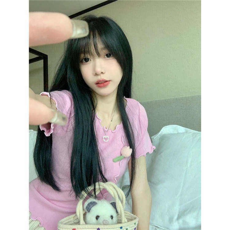 Áo sweater dệt kim Xiaozhainv tay ngắn in hoa phong cách Hàn Quốc có 3 màu lựa chọn thời trang cho nữ