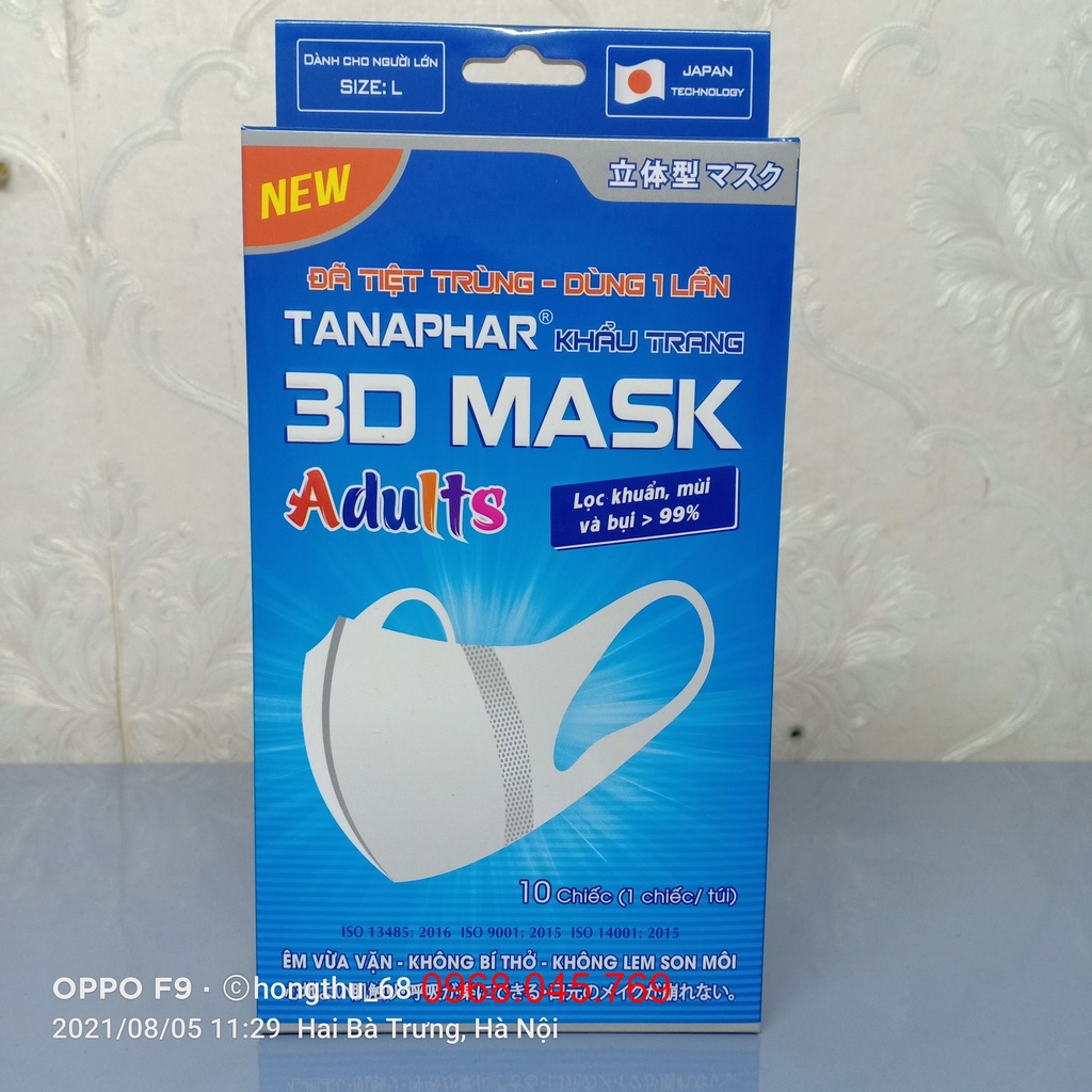 Khẩu trang 3D MASK TANAPHAR lọc khuẩn, mùi và bụi Nhật Bản hộp 10 túi x 1 chiếc