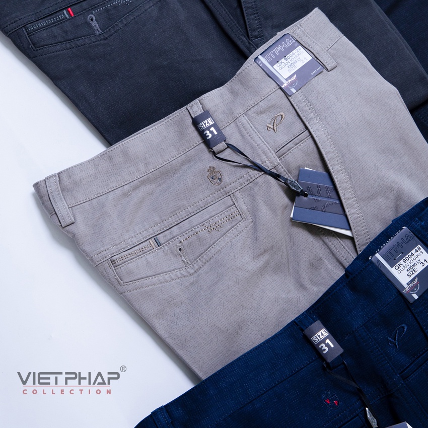 Quần Kaki Nam  Không Ly Hoạ Tiết Chìm Cao Cấp 9004 Việt Pháp. Cotton Kaki Thấm Hút Mồ Hôi, Co Giãn &amp; Giữ Form