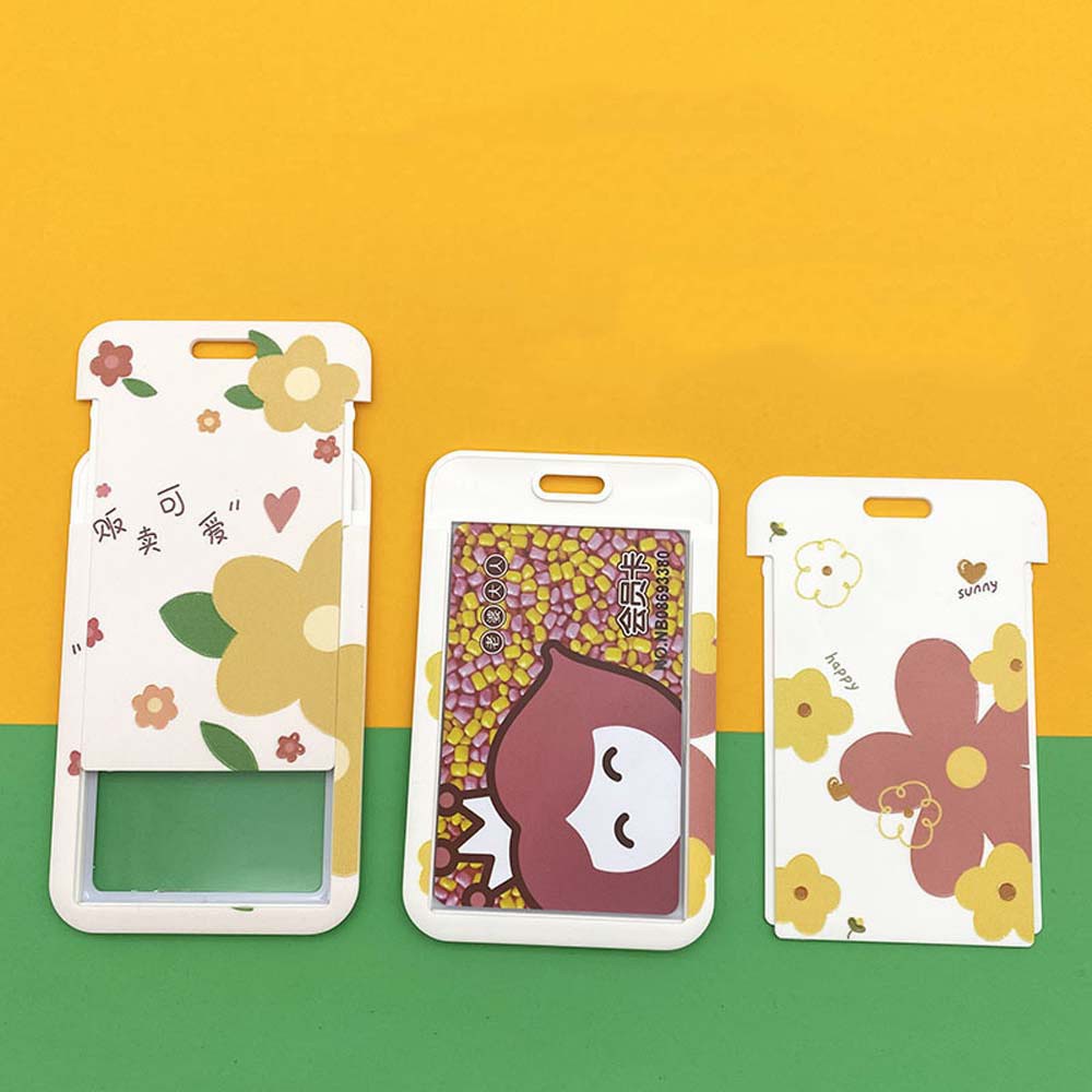 Bao đựng thẻ căn cước/ thẻ tên cho văn phòng/ trường học mềm kiểu trượt họa tiết hoa kèm dây đeo dễ thương