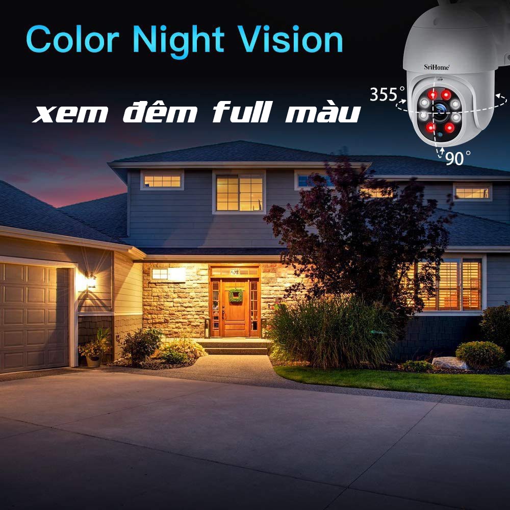 Camera mini Srihome ptz SP 028 1080p hồng ngoại 30m, đêm có màu, cảnh báo chuyển động, góc quay rộng | BigBuy360 - bigbuy360.vn