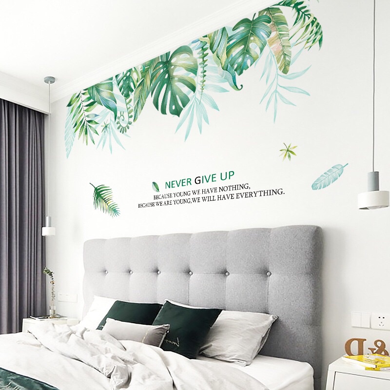 Tranh dán tường, Decal dán tường tán lá xanh cỡ to.