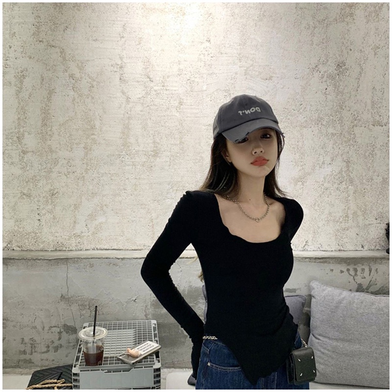 SUXI Áo Thun Dài Tay Cổ Vuông Thiết Kế Mới Thời Trang Mùa Thu Dành Cho Nữ