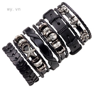 Sale 69% Set 6 vòng tay dây da thiết kế phong cách cổ điển cá tính độc đáo dành cho nam,  Giá gốc 105000đ- 12F51-12