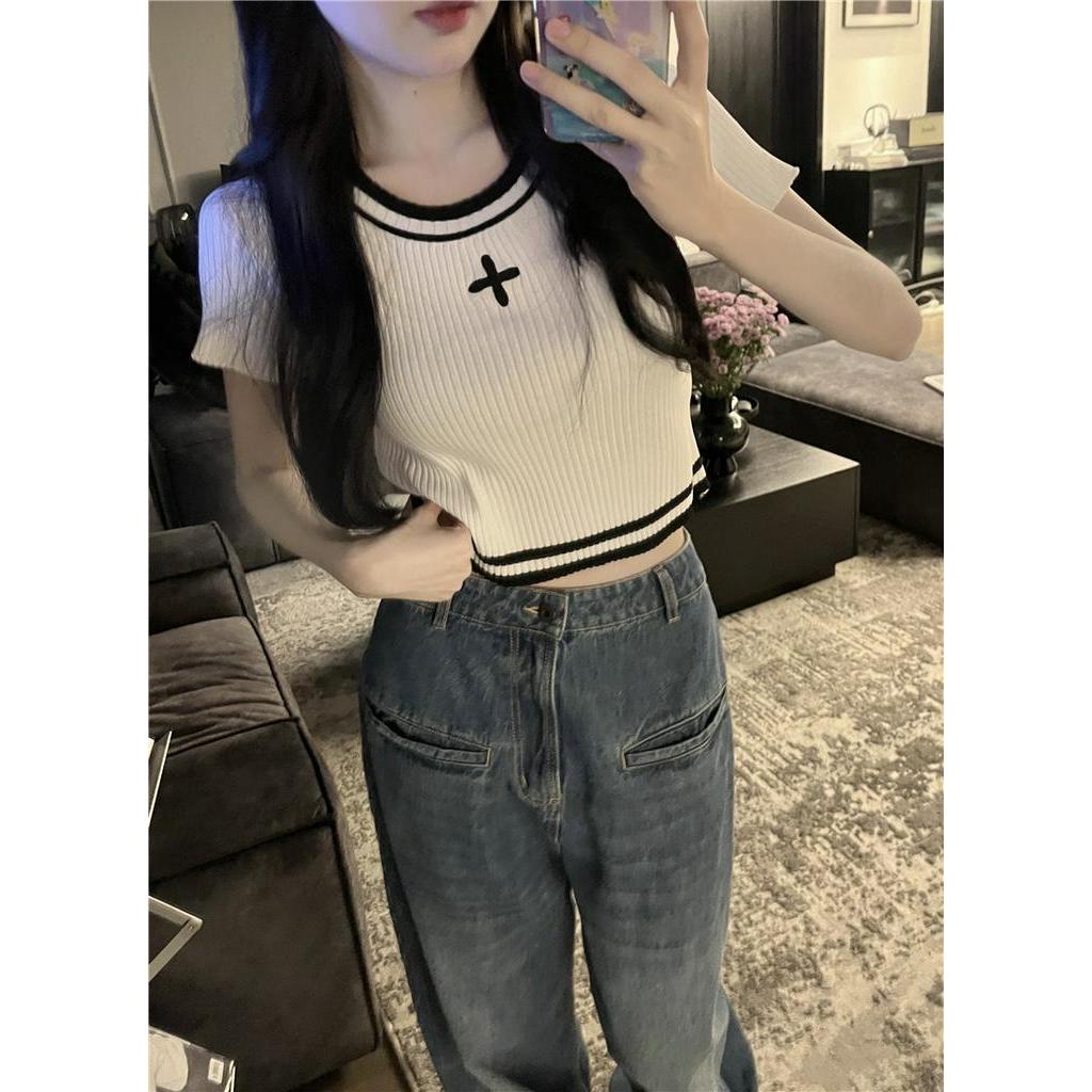 Áo Thun Gân Ngắn Tay Thêu Họa Tiết Phong Cách Mới Mùa Hè 62160