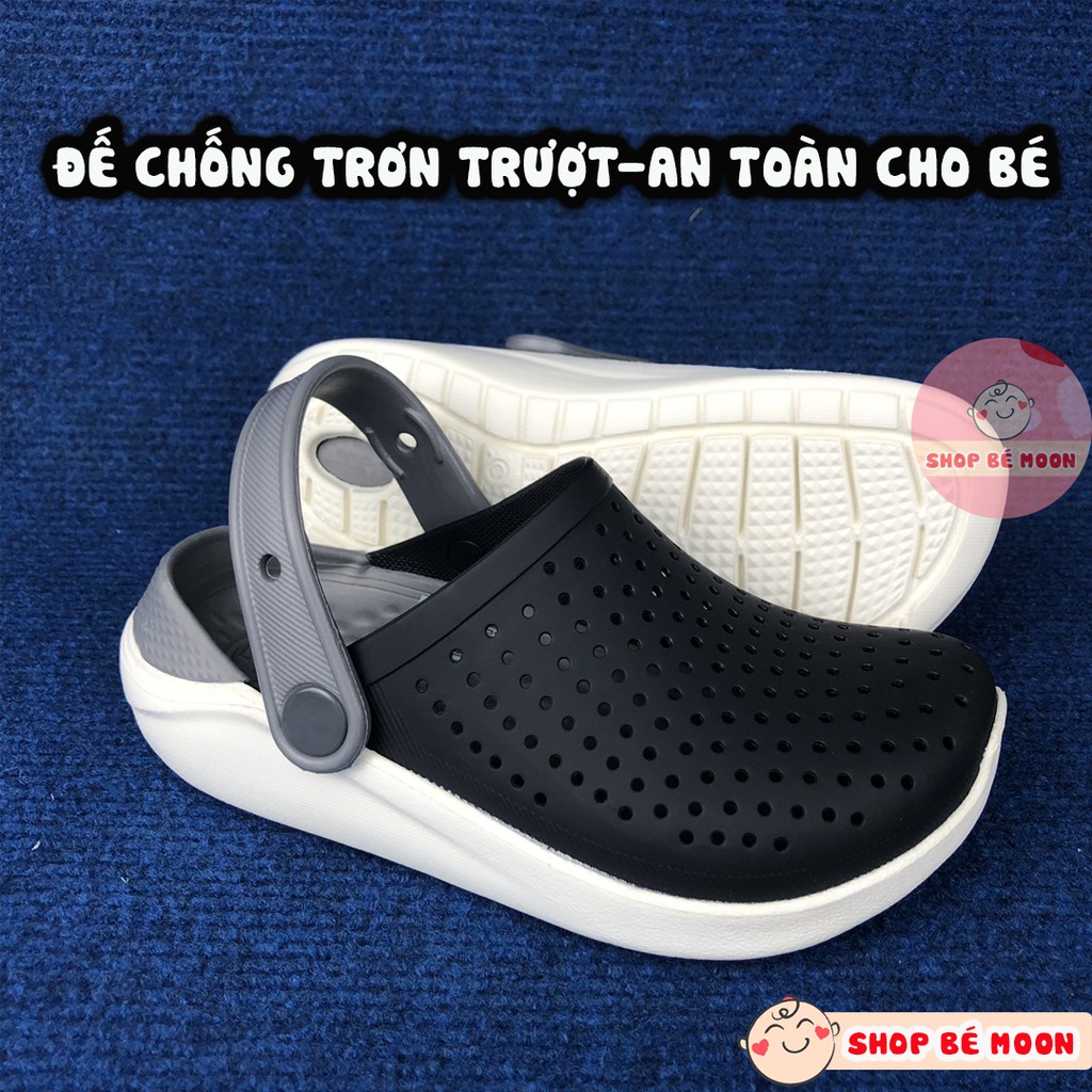 Dép Sục Cross Literide Màu Đen Đế Trắng Cho Bé Trai Bé Gái Siêu Êm Chân, Kháng Khuẩn Chống Trơn Trượt Bảo Vệ Ngón Chân