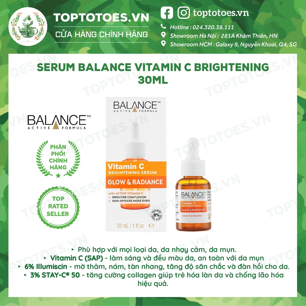 Serum sáng da, mờ thâm Balance Vitamin C Brightening 30ml/ 60ml [NHẬP KHẨU CHÍNH HÃNG 100%]