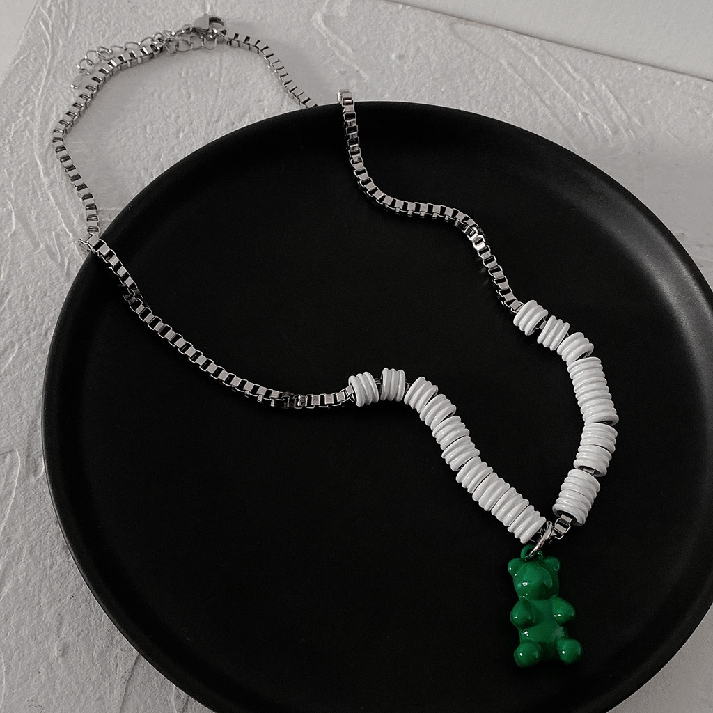 Vòng cổ Hình Gấu Xanh Phong Cách hip hop Thời Trang