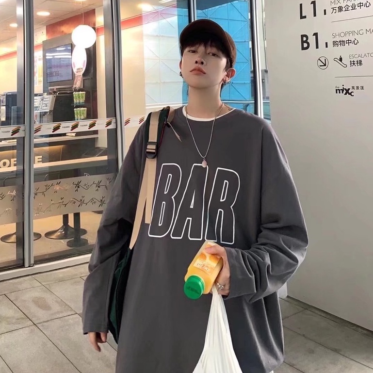 Áo thun tay dài cổ tròn in chữ thời trang thu đông cho nam