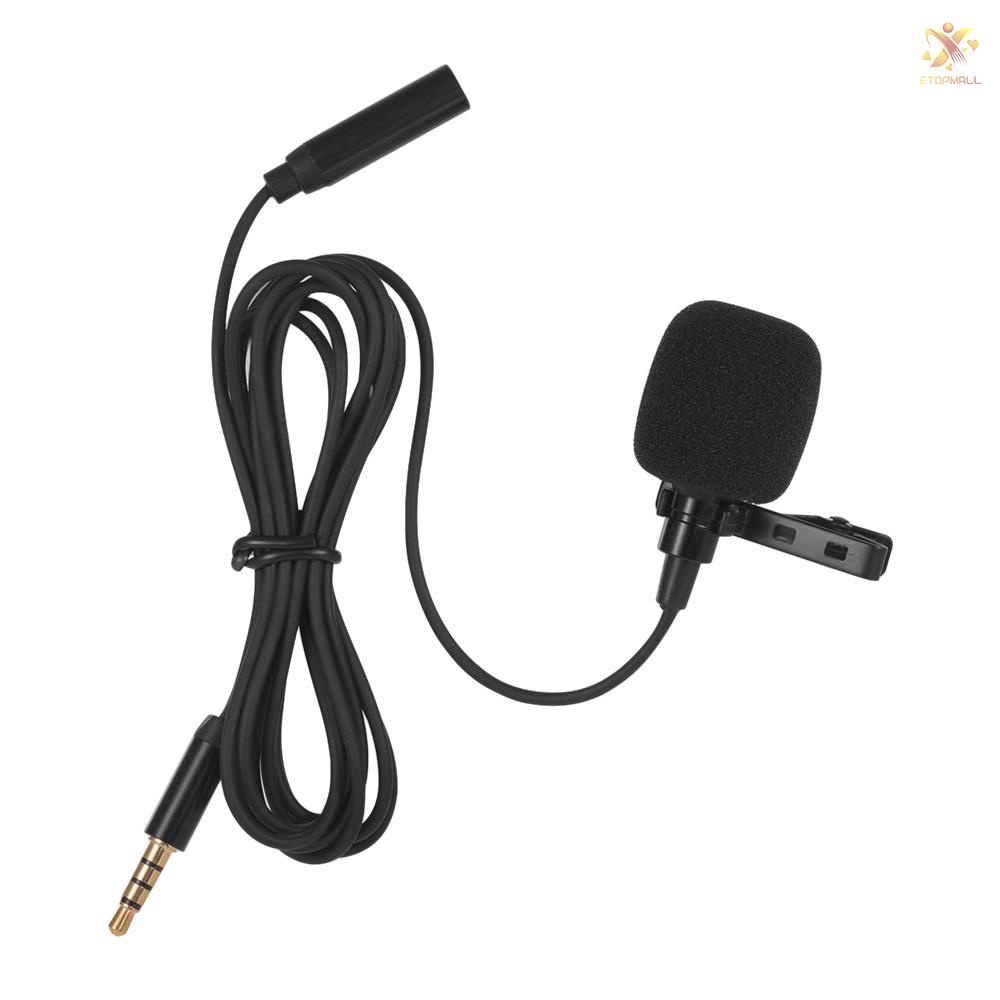 ET Mini Clip-on Lapel Lavalier Condenser Microphone Mic with 3.5mm Headphone Output Jack for  iPad Android Smartphone DSLR Camera Computer PC Laptop