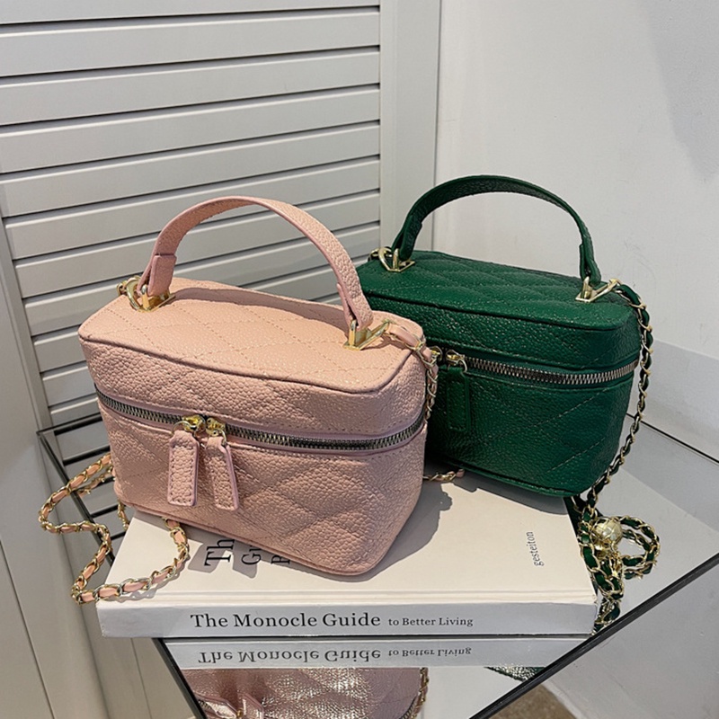 Túi Đeo Vai Hình Vuông Cỡ Nhỏ Họa Tiết Hình Thoi Phối Dây Xích Thời Trang Cho Nữ