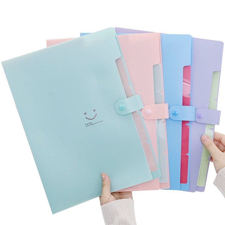 Bìa đựng hồ sơ khổ A4 chia 5 ngăn trang trí họa tiết mặt cười dễ thương | BigBuy360 - bigbuy360.vn