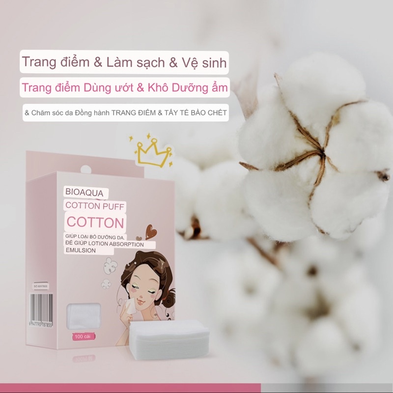 Bông tẩy trang 200 miếng Bioaqua hoàn toàn từ thiên nhiên, mềm mịn và dịu nhẹ với da