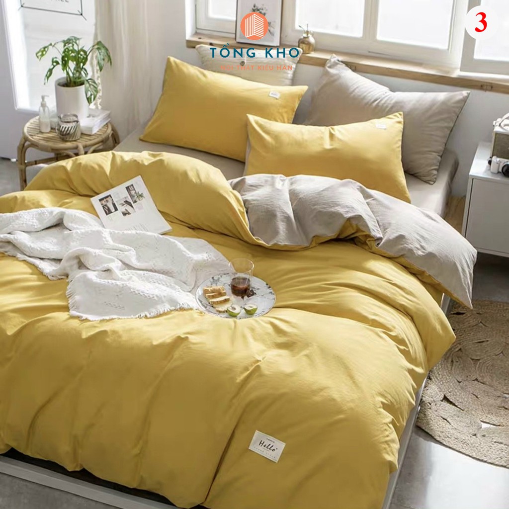 Set vỏ chăn ga gối cotton Tici màu trơn trang trí, decor phong ngủ phong cách Hàn Quốc - Hàng nhập khẩu cao cấp