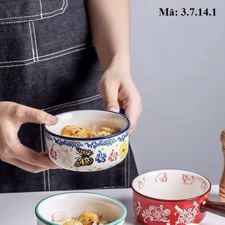 Tô sứ cán dài cỡ nhỏ hoa xanh, phụ kiện bàn ăn: 3.7.14.1