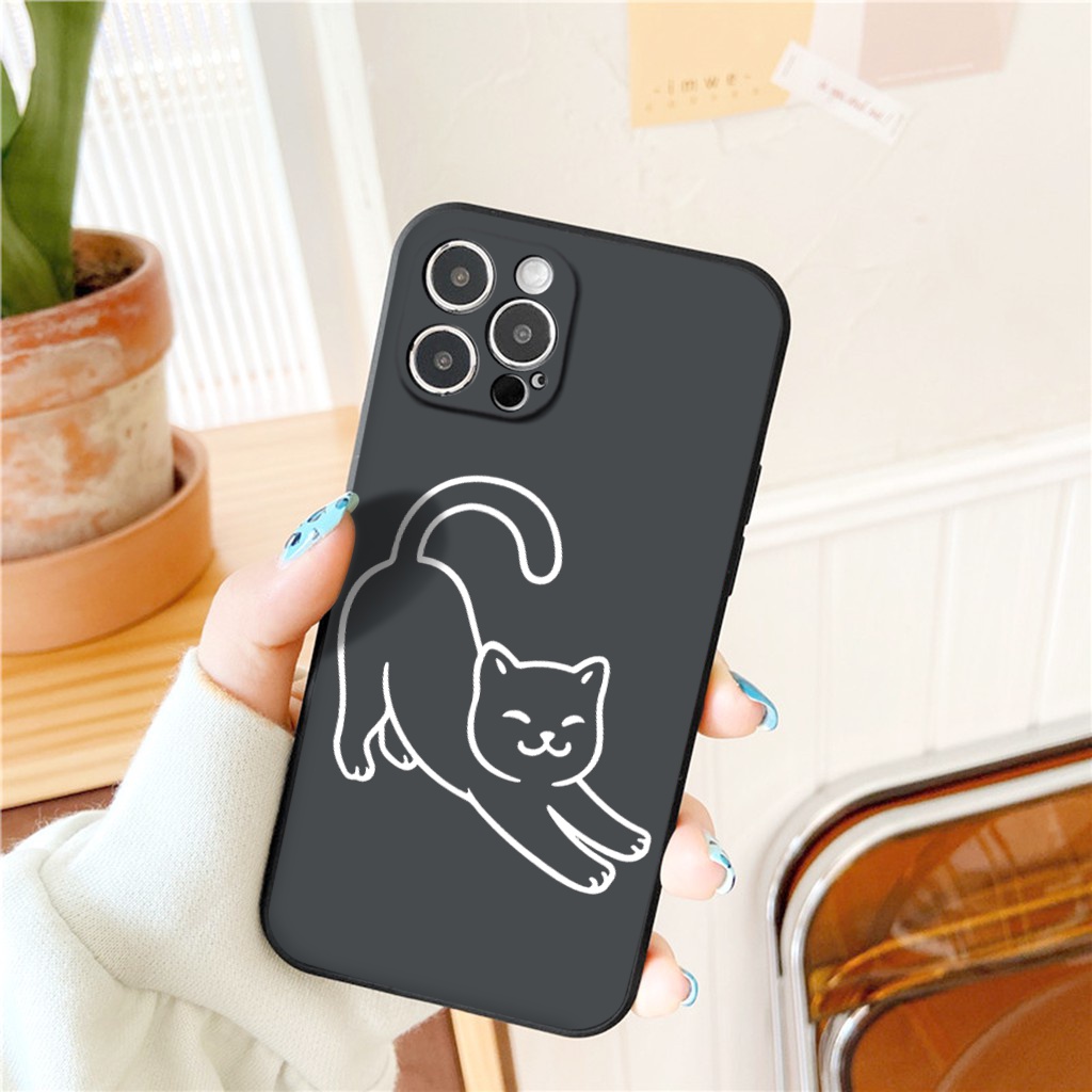 Ốp iphone - Ốp lưng iphone cạnh vuông Mèo vươn vai dành cho ip 6 đến 14promax - ng129