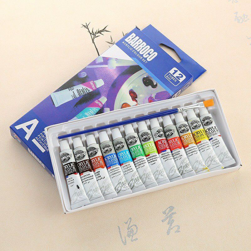 Màu acrylic dạng tuýp 12 màu(6ml) vẽ trên mọi chất liệu