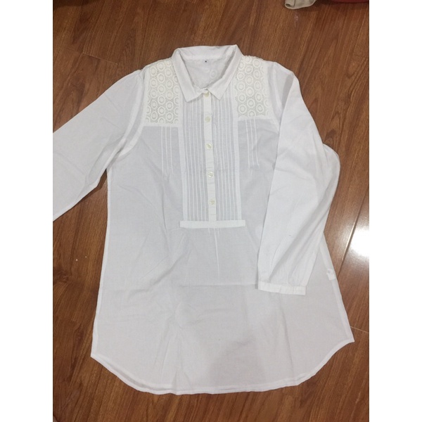 Đầm sơ mi trắng đan hoa 2 bên vai (Size S, M) - Thanh lý hàng xuất khẩu