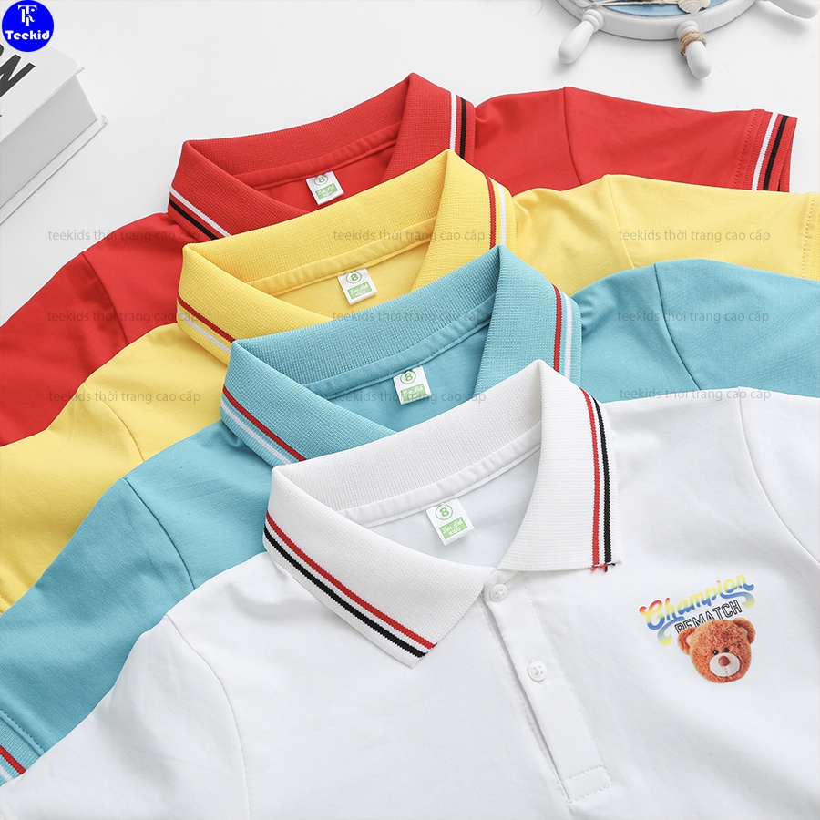 MA011- Áo polo bé trai,áo polo cổ bẻ chất liệu cotton cao cấp sợi thoáng mát in hình con gấu cho bé từ 18kg đến 40kg