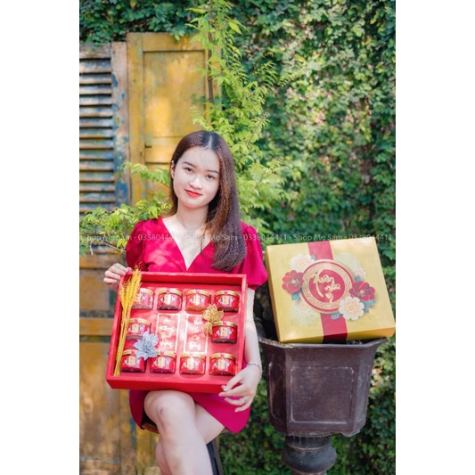 Hộp mứt Tết, Hộp quà Tết 10 Vị +Túi (size lớn 32*36*9)