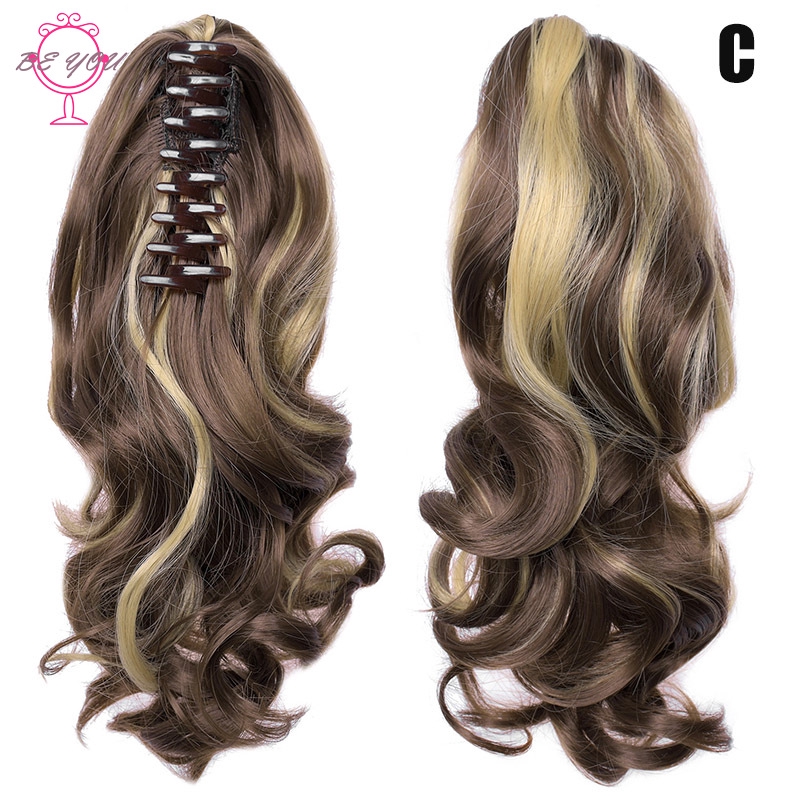 BY Clip-On Curly Ponytail Hair Extension Women Claw On Long Wavy Wig Hair Piece