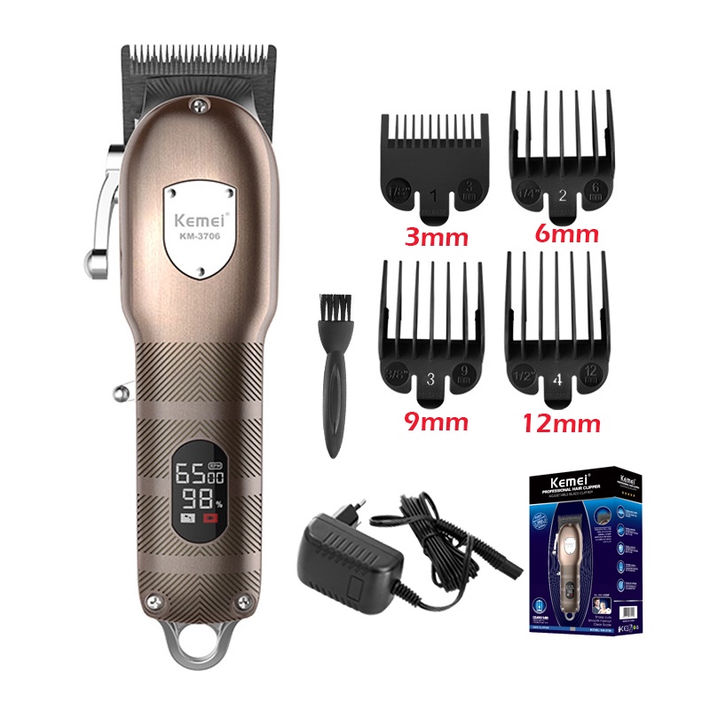 Tông đơ cắt tóc KEMEI 3706 bằng chất liệu kim loại sạc pin kèm phụ kiện