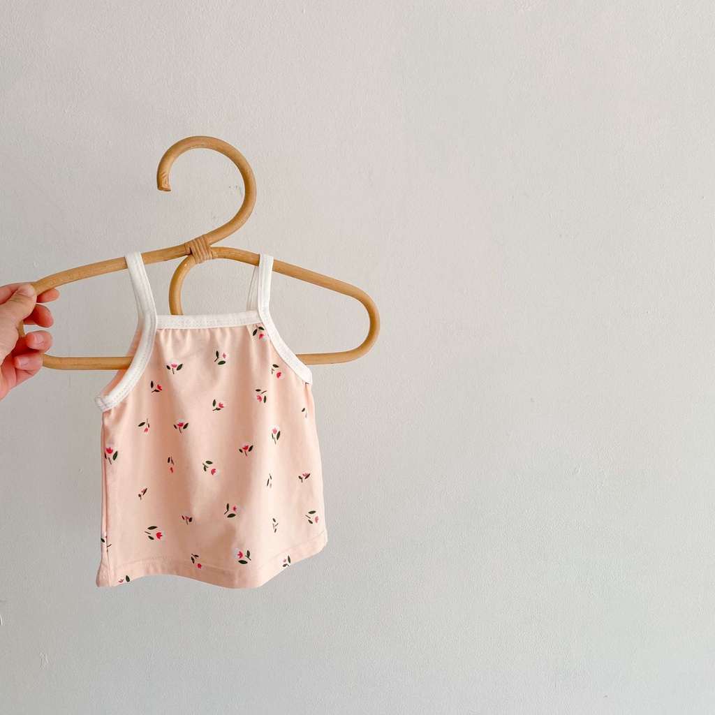Bộ Đồ Thời Trang Xuân Hè 2022 Gồm Áo Hai Dây In Họa Tiết + Quần Culottes Phối Ren Cho Bé Gái